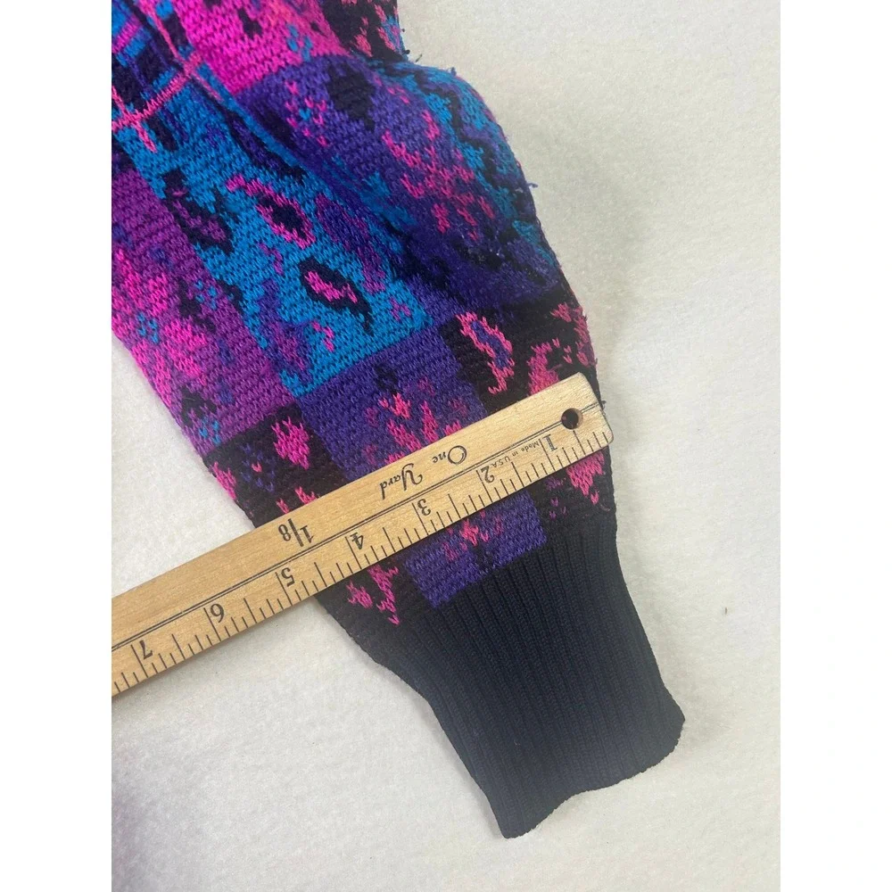 Vintage Meister Patchwork Knit Sweater Pink‎ Purple Blue Wool Blend Crewneck